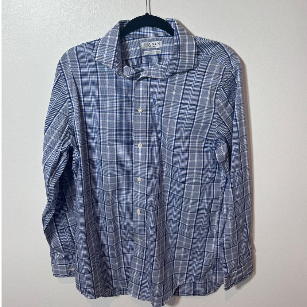 Lauren Ralph Lauren Dress Shirt Mens 16 32/33 Blue Excellent Slim Fit Plaid